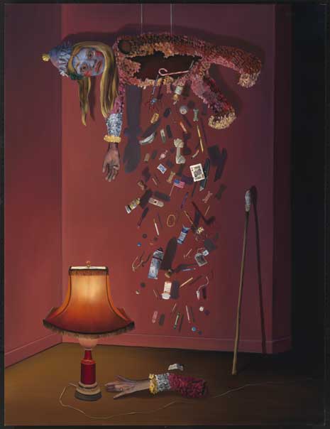 Painted artwork of an opened Pinata on ceiling, spilling itself on wall