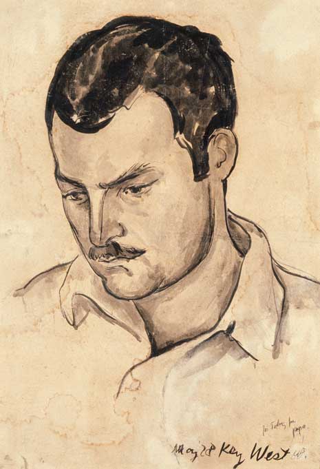 Blog_trivia_ernest_hemingway Drawing of younger Ernest Hemingway, looking downward