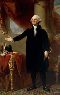 Painted full length portrait of George Washington with his hand outstretched