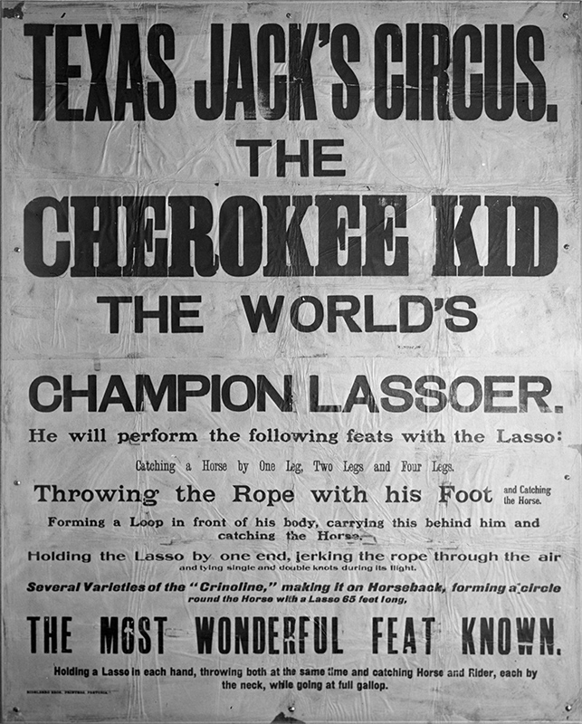 black and white broadside advertising an lassoing act