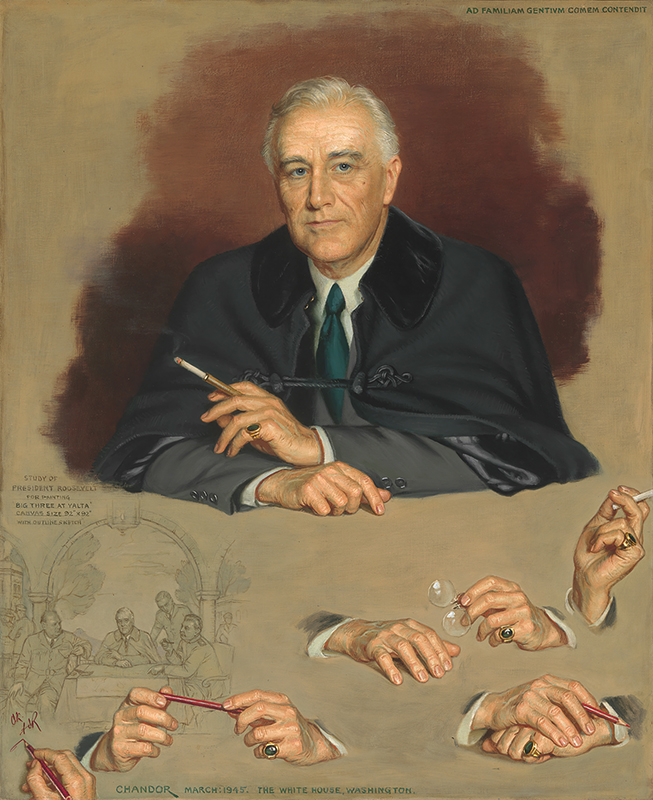 Portrait of a man with several hand poses