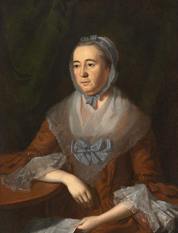 Portrait of an 18th century woman in a a brown dress