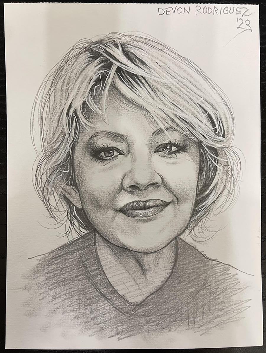 head sketch of a blond woman