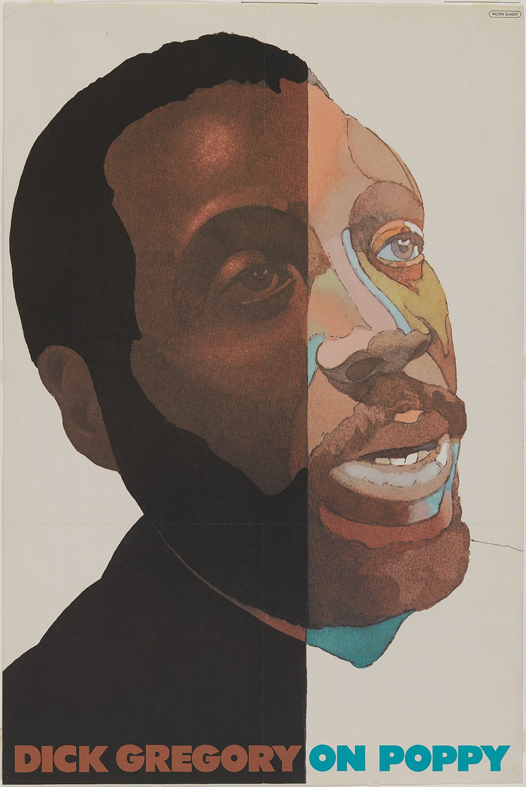 Graphic poster of a man looking up to the right