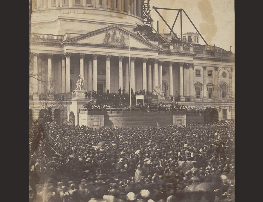 View of the US Capitol with a large crowd