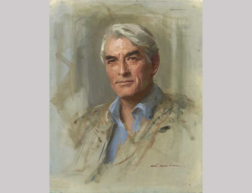 Bust-length portrait of a man with white hair