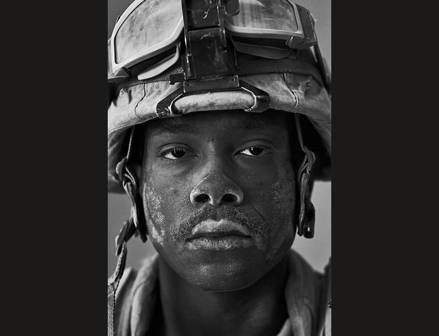 African American soldier in a helmet