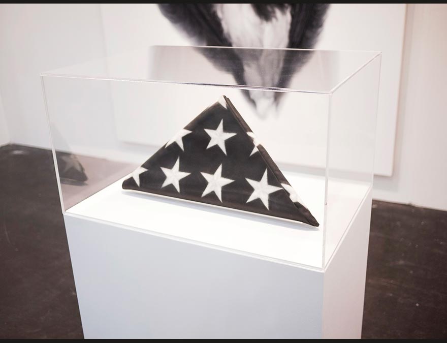 Folded black flag in a case