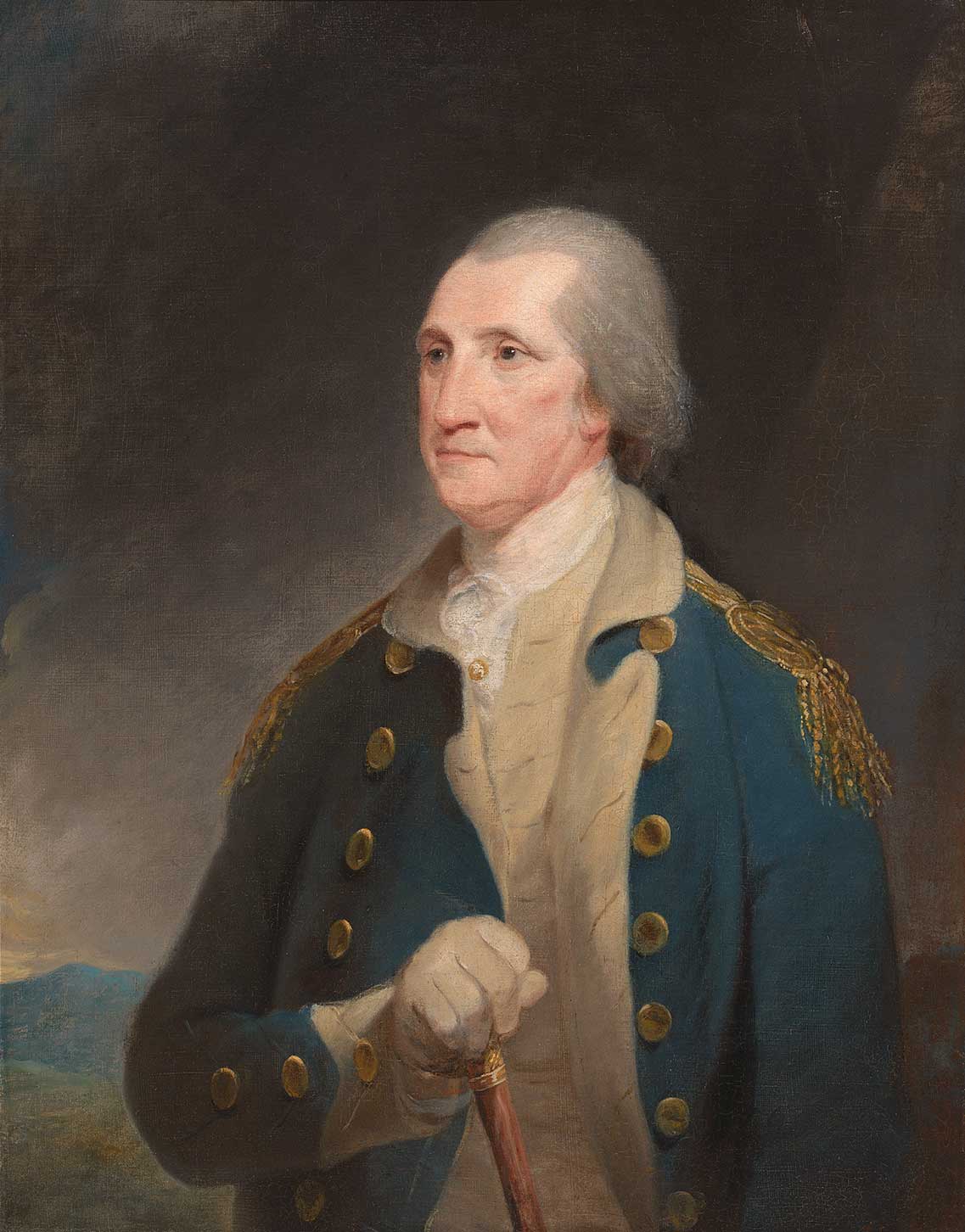 A half-length portrait of George Washington wearing a military uniform