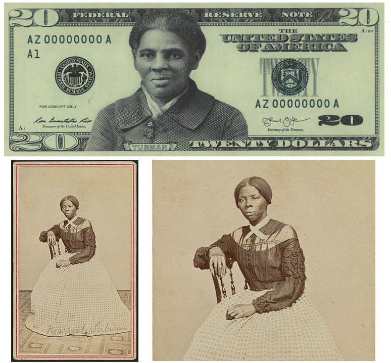 carte de visite of an African American woman and the banknote featuring her portrait