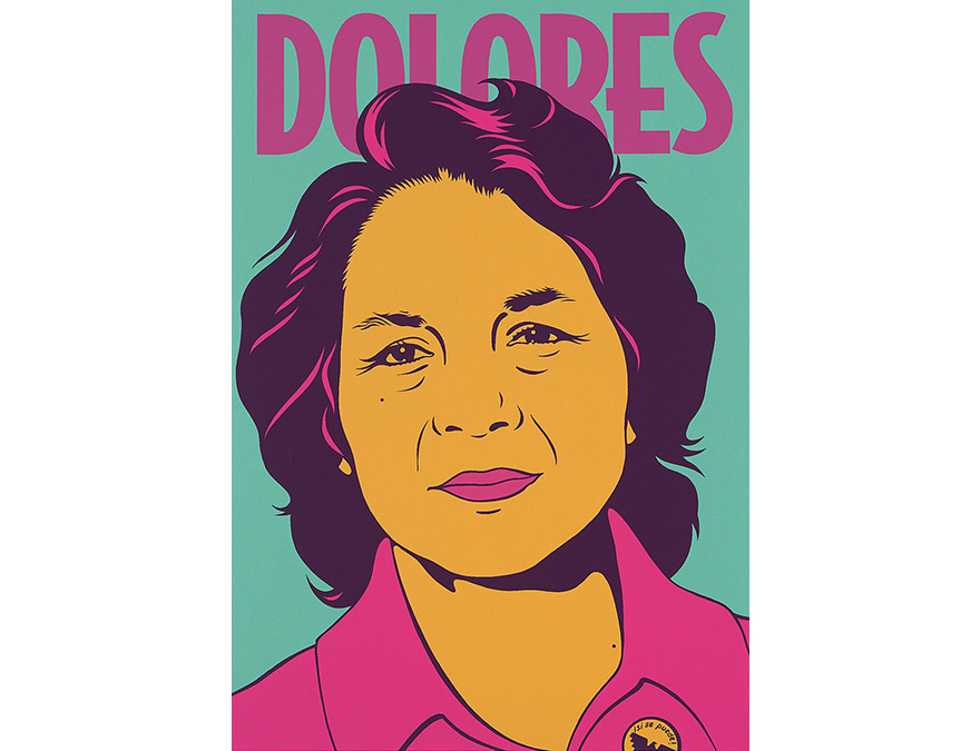 Bright graphical posteer of Dolores Huerta