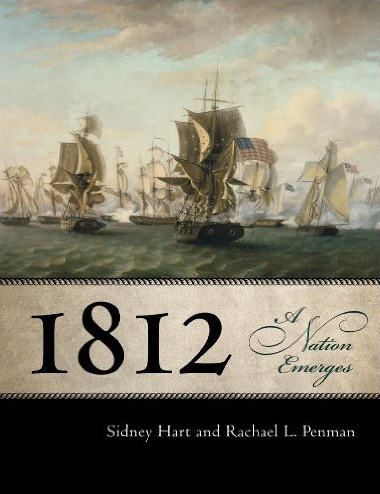 Book cover with painting of war ships, and the text "1812" in large font