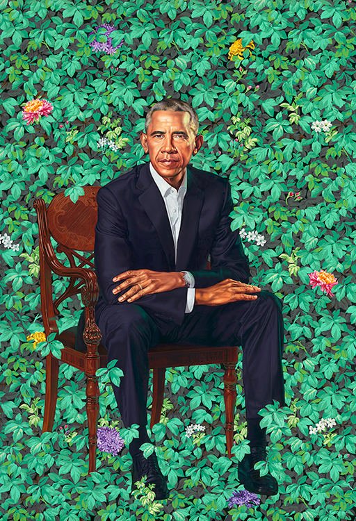 President Barack Obama sitting in a leafy setting