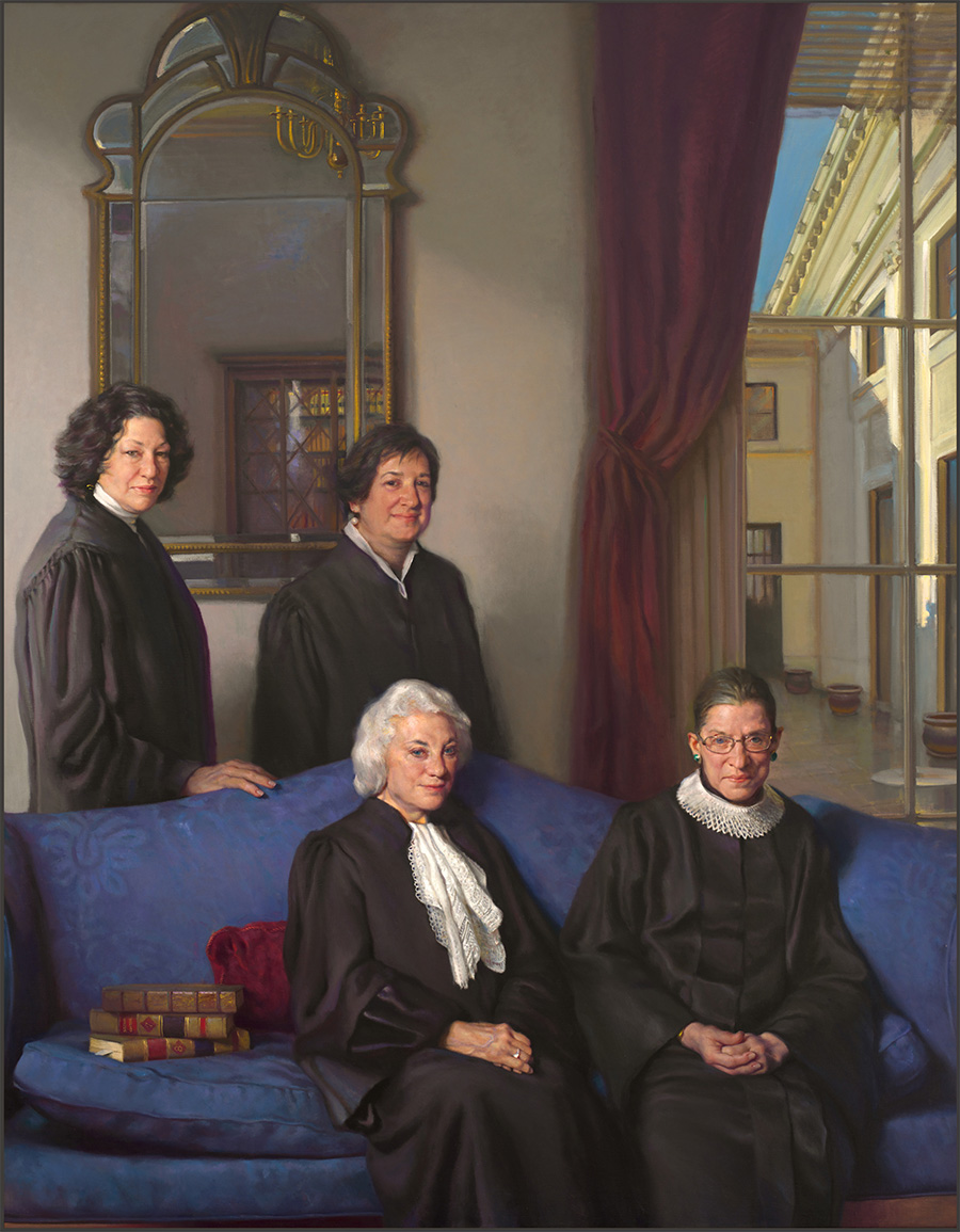 four women justices arranged around a couch