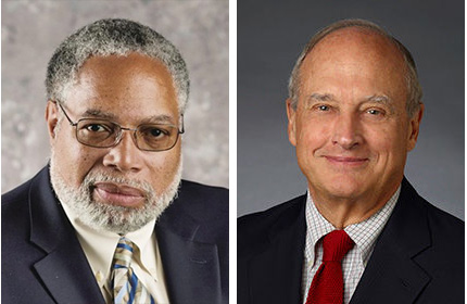 two headshots of two men--one African American on white