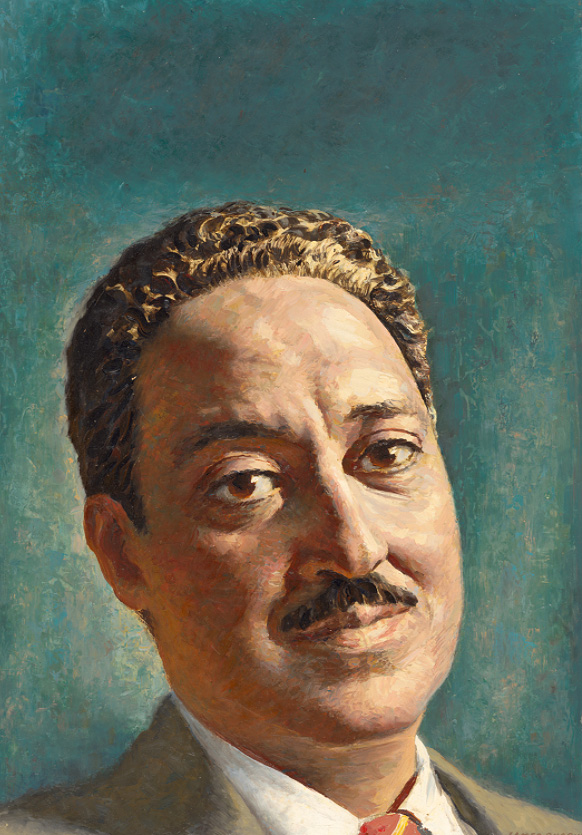 Head length portrait of a Black man with a moustache