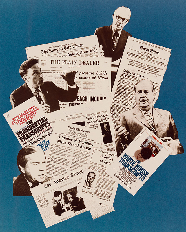 Collage of newspaper photos and headlines