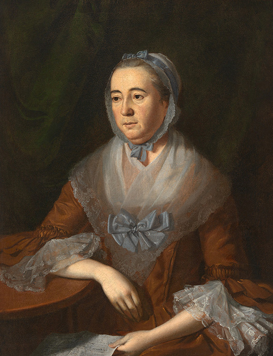 waist length portrait of an early American woman in a brown dress