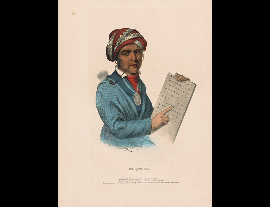 Print of a Native American with a tablet