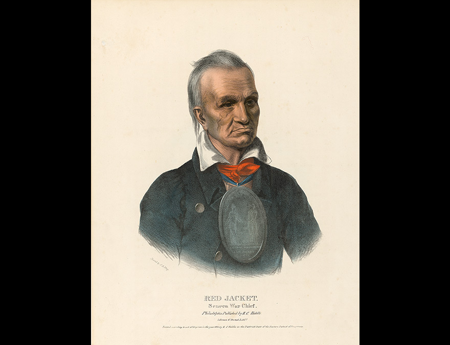 Print of a Native American wearing a large Peace Medal
