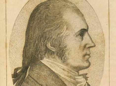 Print of a man wearing a suit in profile 