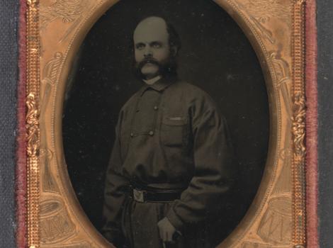 Photograph portrait of Ambrose Everett Burnside in golden frame