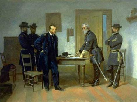 Painting of Lee Surrendering to Grant at Appomattox