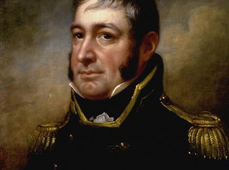 Painted portrait of ​William Bainbridge, in uniform, dark hair and long side-burns