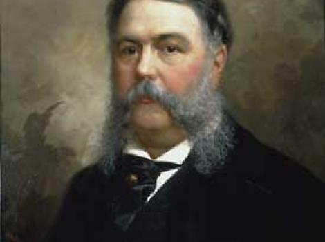 Painted portrait of Chester Arthur, with gray beard