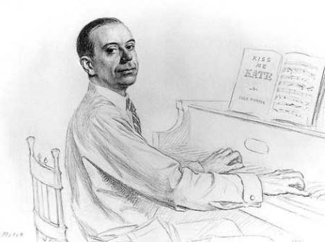 Drawing of Cole Porter at a piano