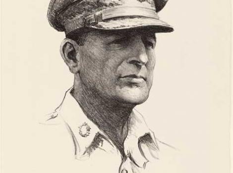 Lithograph on paper drawing of Douglas MacArthur