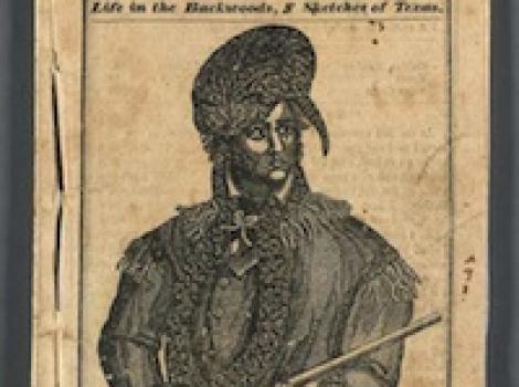 Page (perhaps cover) of Davey Crockett's almanac, with image of Davey Crockett