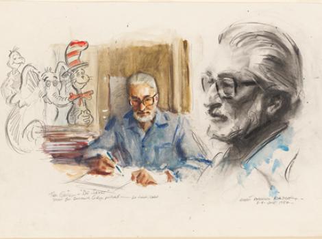 Watercolor portrait of Theodore Geisel (Dr. Seuss)