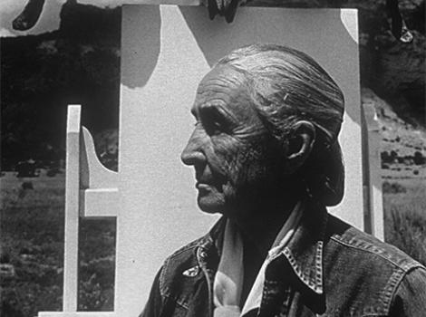 Black and white photograph of Georgia O' Keffe