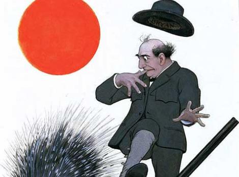 Watercolor portrait of William Jennings Bryan, as a hunter and William Randolph Hearst as a hunter