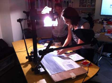 Jennifer Levonian doing a stop-motion animation demonstration at Studio Time class