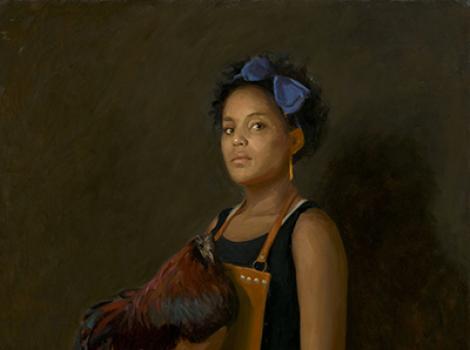 "Woman with Rooster" by Kelly Carmody