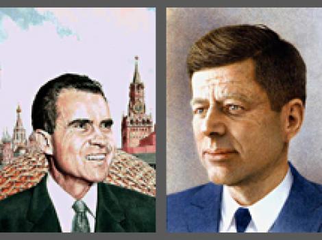 Two portraits side by Side: Richard Nixon and John F. Kennedy