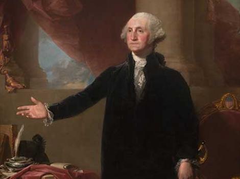 Painted portrait of George Washington with hand outstretched