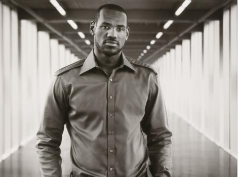 Full length photograph portrait of Lebron James, black and white photo