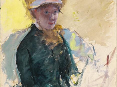Watercolor self-portrait of Mary Cassatt