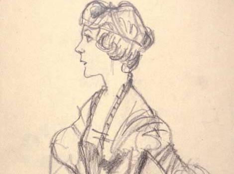 Pencil-drawing, portrait of Mary Pickford