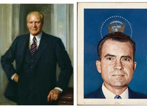 Two portraits side-by-side: Gerald Ford and Richard Nixon