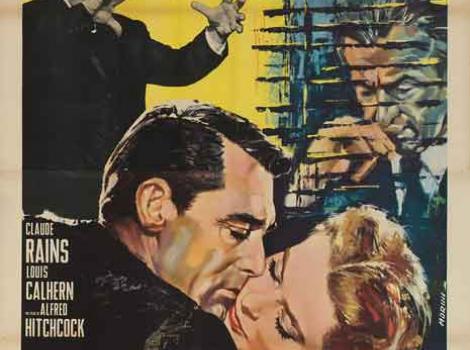 Poster for the Alfred Hitchcock film "Notorious!" starring Cary Grant and Ingrid Bergman
