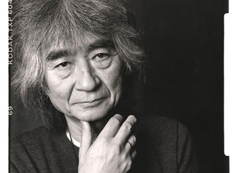 Black and white photo of Seiji Ozawa