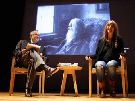 Patti Smith and David Ward having a conversation on stage