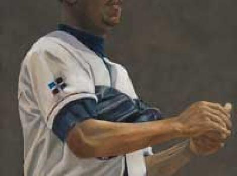 Painted portrait of Pedro Martinez, on pitcher's mound