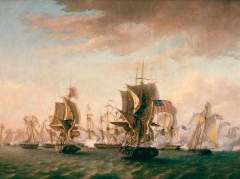Painting of ship's at battle