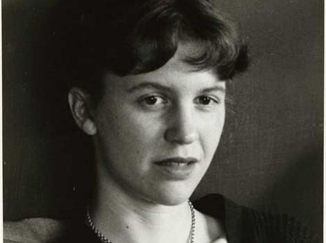 Black and white photo of Sylvia Plath