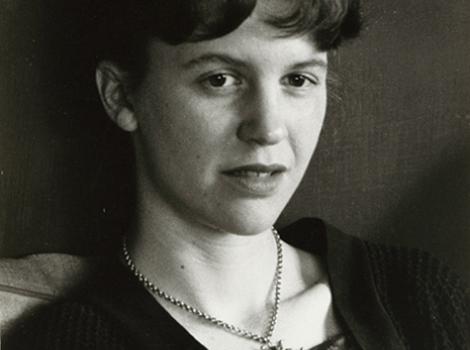 Black and white photograph portrait of Sylvia Plath